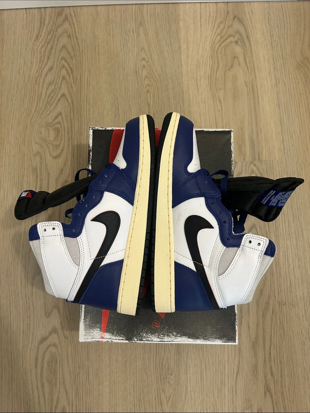 BTS Nike Rare Air Jordan 1 white/blue/red size 7Youth/8.5Women